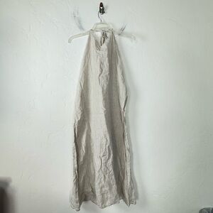 Menique Dress Maxi Solid Tan Cream Beige 100% Linen Textured Tie‎ Sleeves Boho